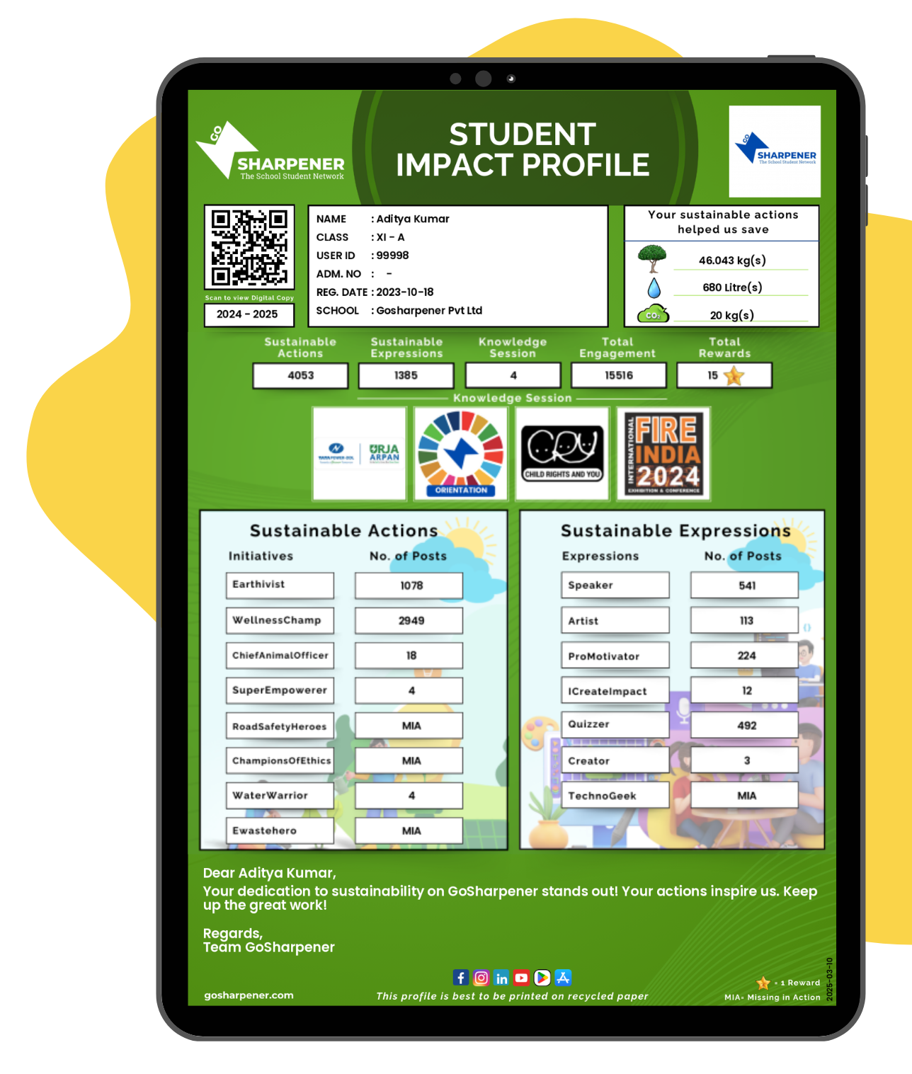 student impact profile